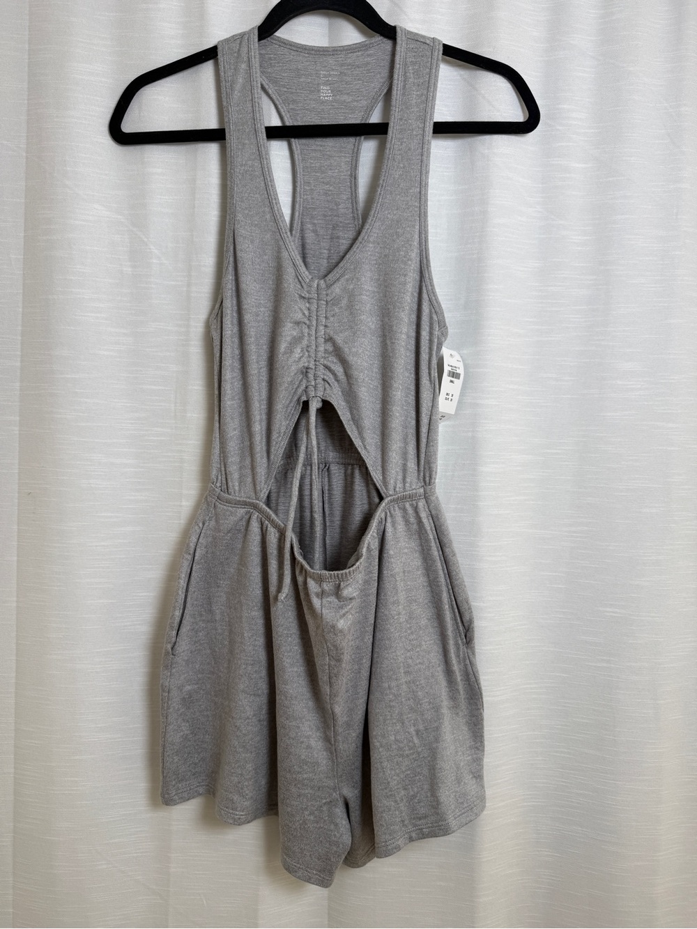 Gilly Hicks Gray Plunge Racerback Romper Ruched Drawstring | NWT Size S - Picture 4 of 16